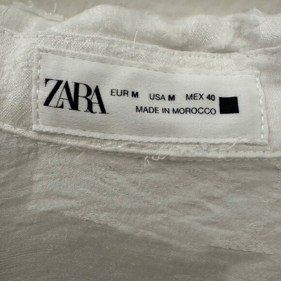 Zara Men's Casual Button Up Shirt Jacquard Short Sleeve Minimalist Airy White SZ - Picture 9 of 11